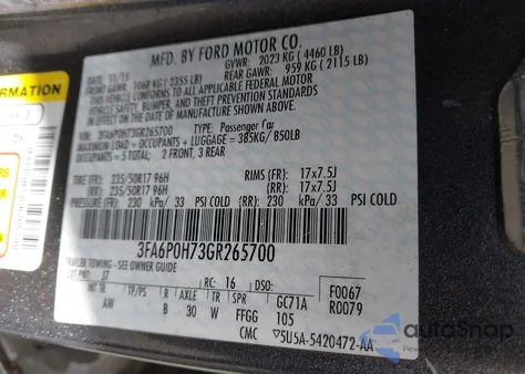 2016 Ford Fusion Se from USA, damaged, VIN 3FA6P0H73GR265700